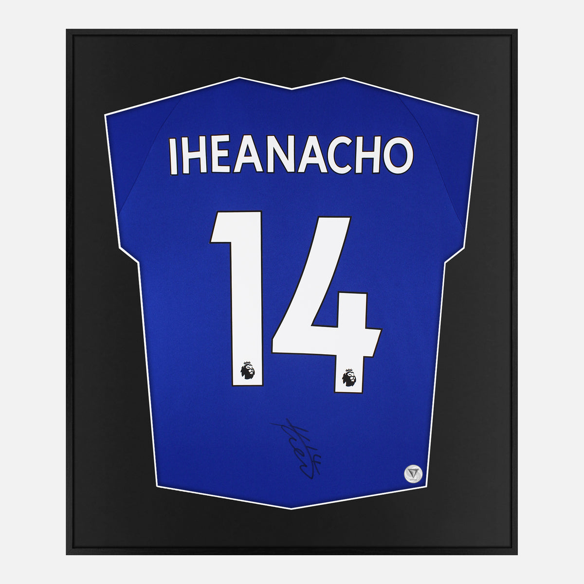 Framed Iheanacho Signed Leicester City Shirt, Blue Home [Lite] — Authentic signature with NFC and COA | The Vault