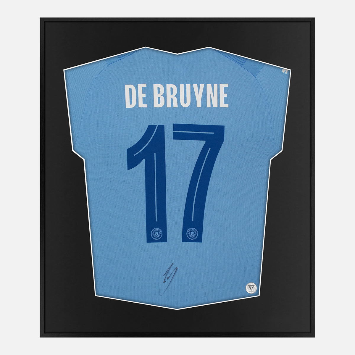 Framed De Bruyne Signed Shirt, Manchester City 17 [Lite] — Authentic signature with NFC and COA | The Vault