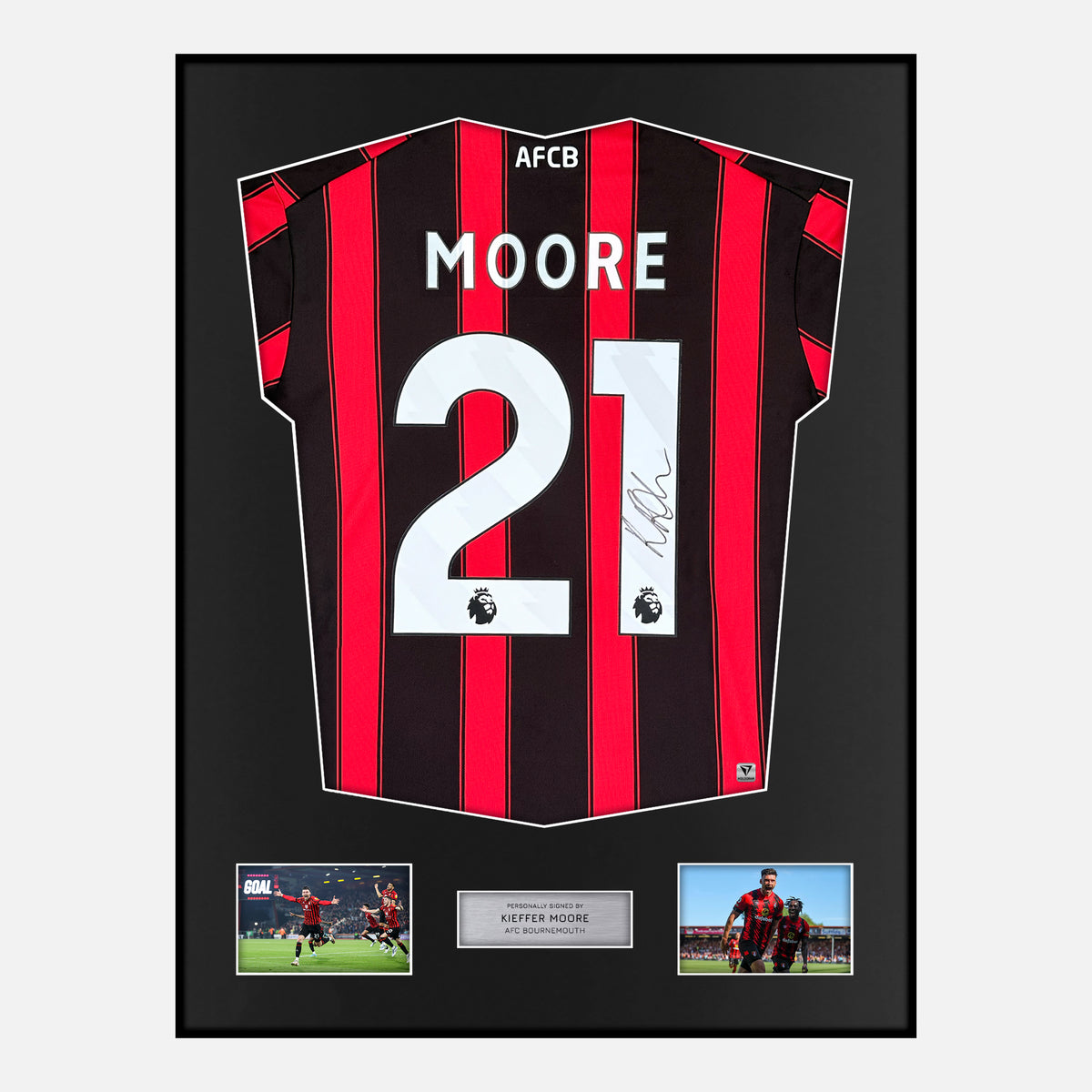 Framed Kieffer Moore Signed Bournemouth Shirt Home 2023-24 [Classic] — Verified autograph with NFC and certificate | The Vault