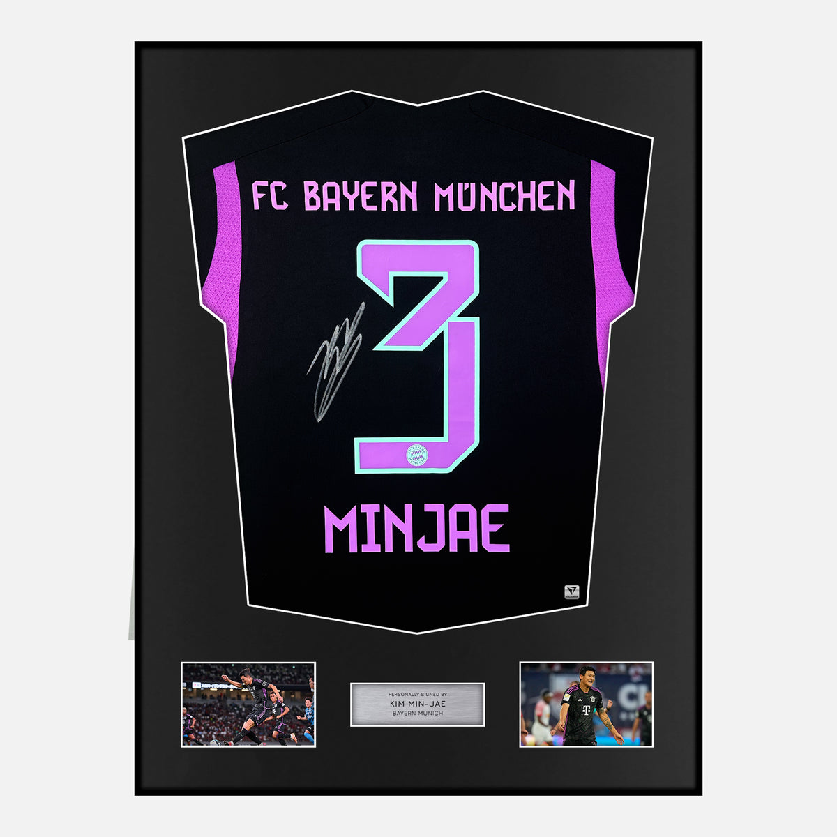 Framed Kim Min-jae Signed Bayern Munich Shirt Away 2023-24 [Classic] — Verified autograph with NFC and certificate | The Vault