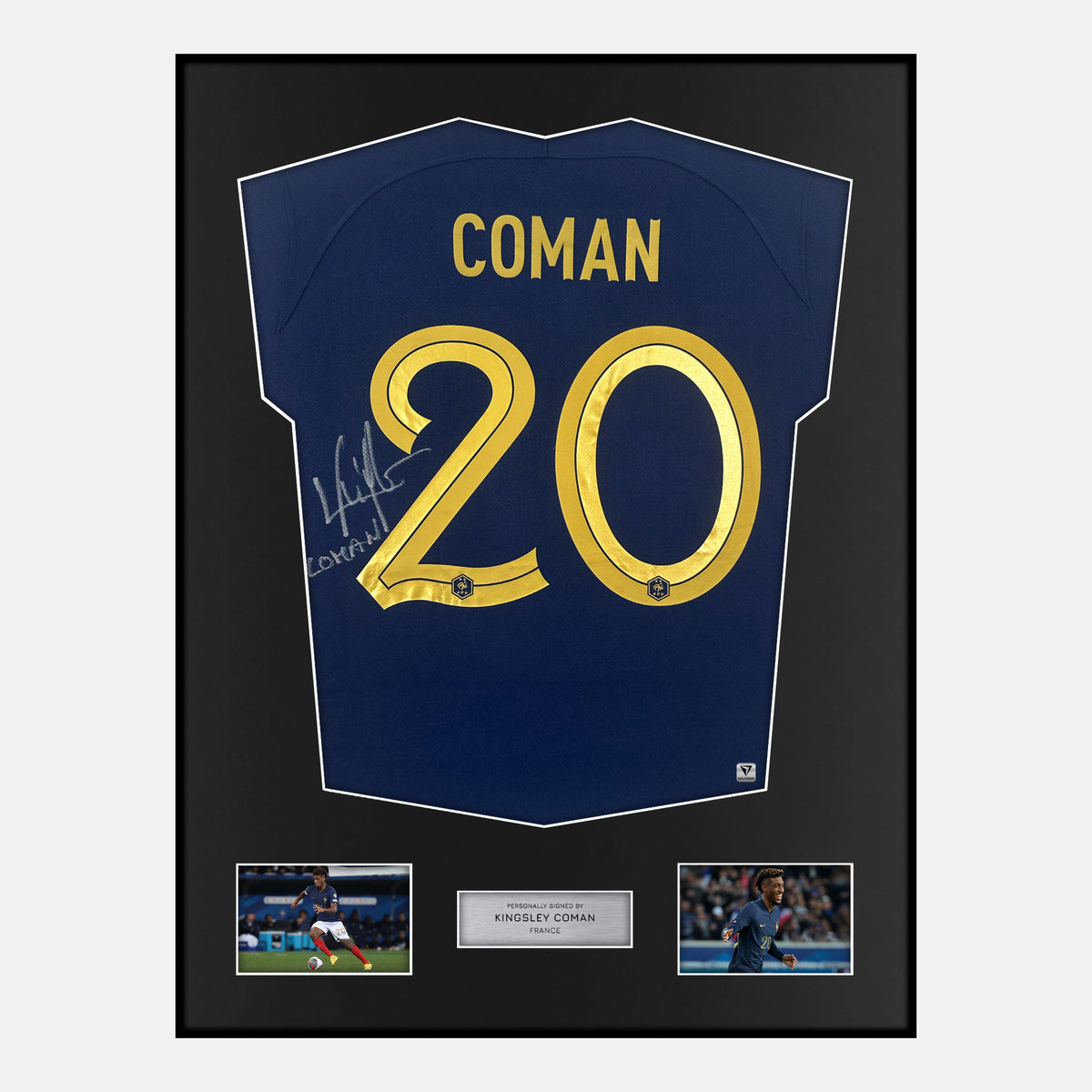 Framed Kingsley Coman Signed France Shirt 2022 World Cup [Classic] — Verified autograph with NFC and certificate | The Vault