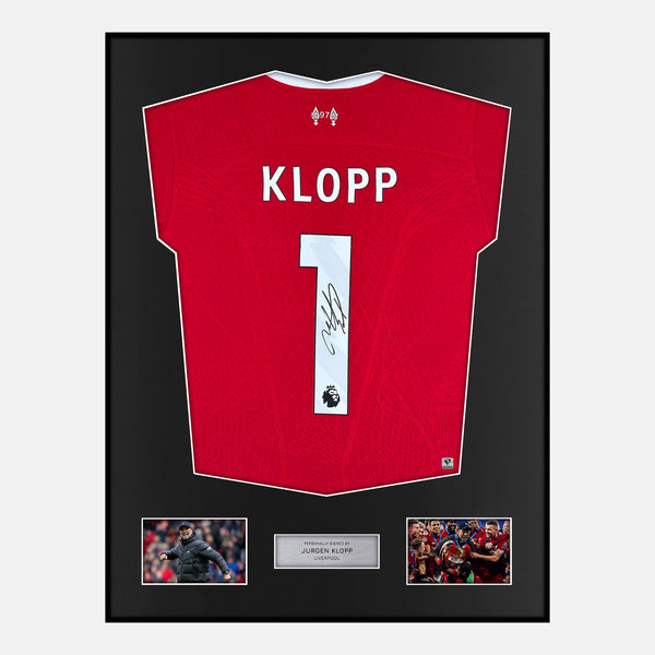 Framed Signed Jurgen Klopp Liverpool Shirt 2023-24 Home [Modern]