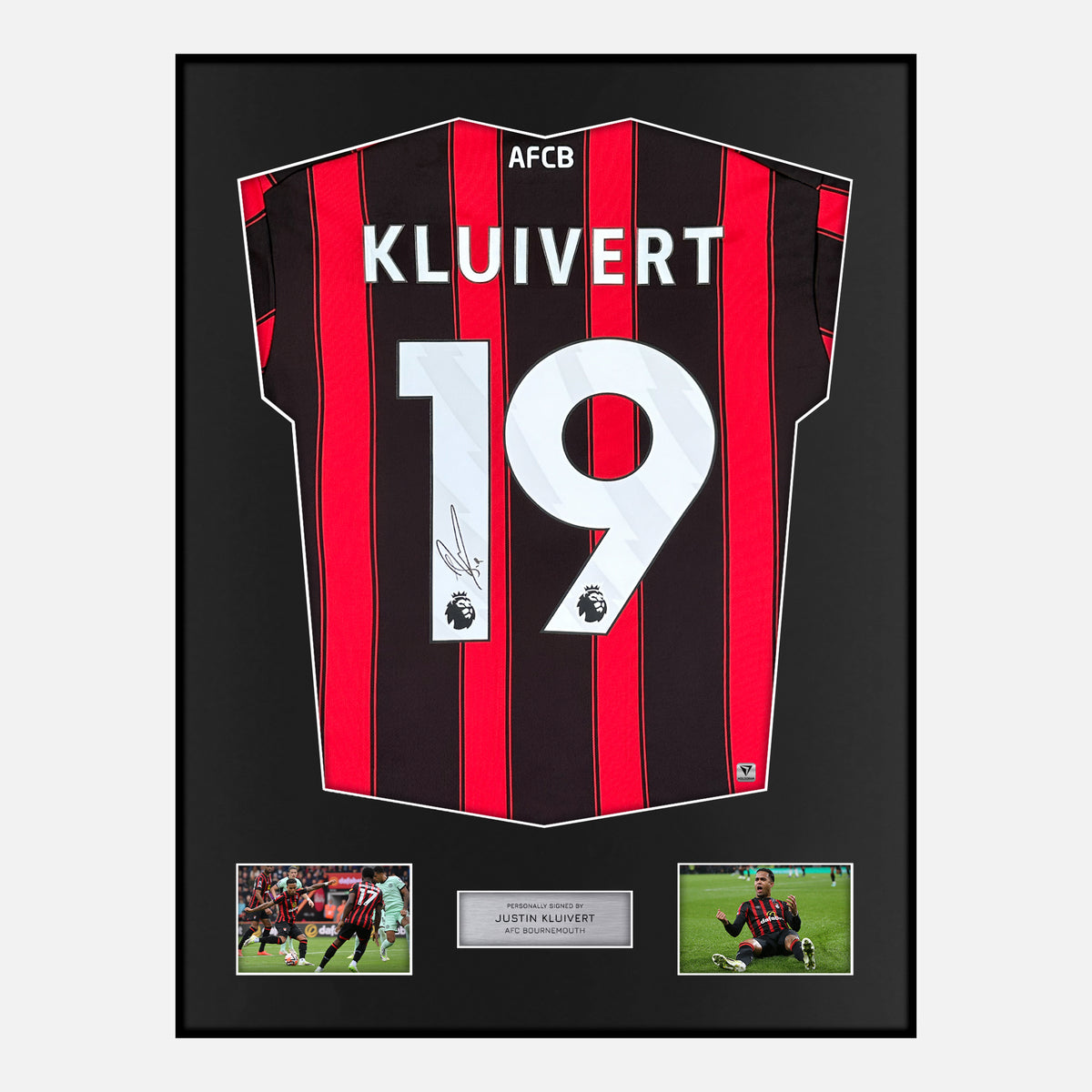 Framed Justin Kluivert Signed Bournemouth Shirt Home 2023-24 [Classic] — Verified autograph with NFC and certificate | The Vault