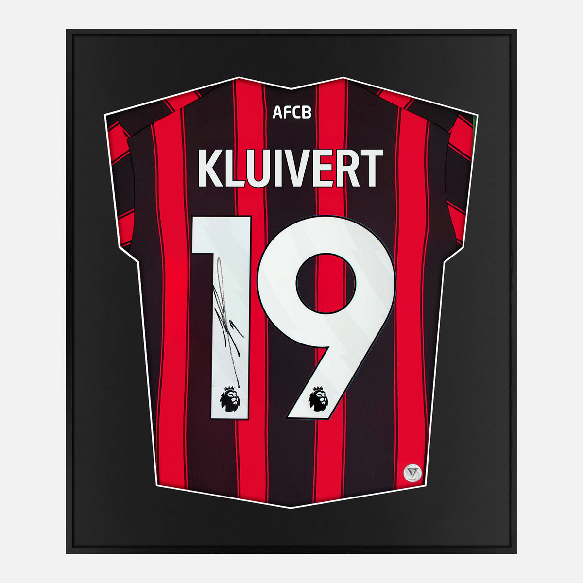Framed Justin Kluivert Signed Shirt, AFC Bournemouth Home [Lite] — Authentic signature with NFC and COA | The Vault