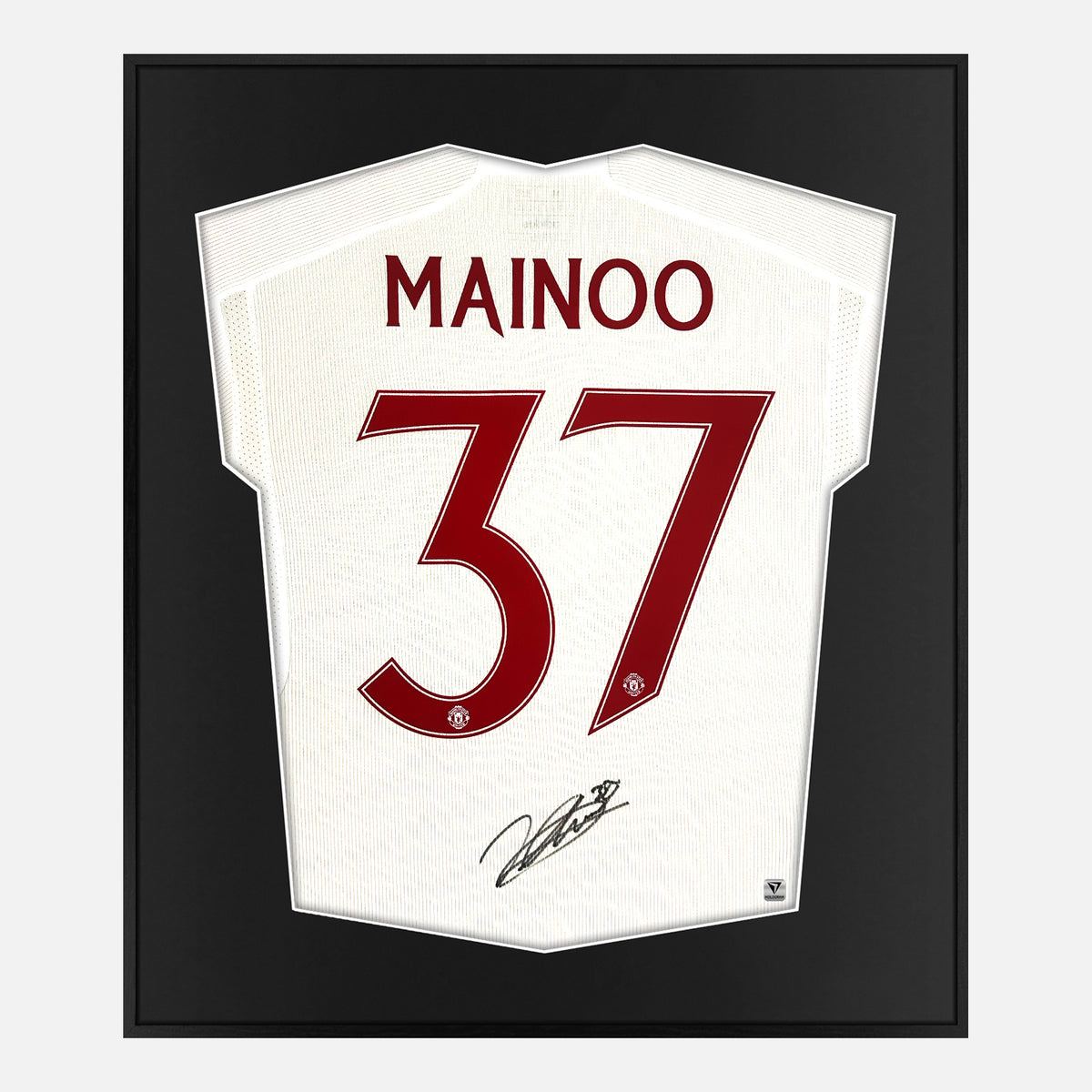 Framed Mainoo Signed Shirt, Manchester United White Away [Lite] — Authentic signature with NFC and COA | The Vault