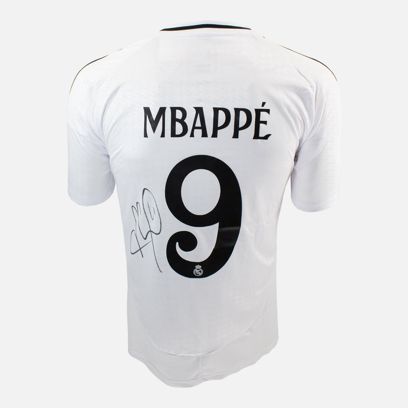 Framed Kylian Mbappe Signed Real Madrid Shirt 2024-25 Home [Modern]