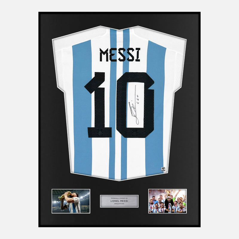 Framed Lionel Messi Signed Argentina Shirt 3 Star Winners [Modern]