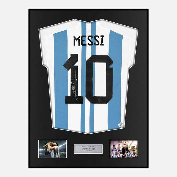 Framed Lionel Messi Signed Argentina Shirt 2022 World Cup [Modern]