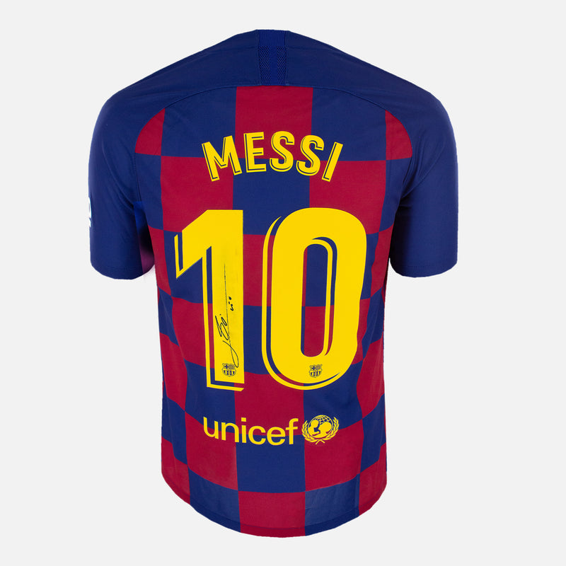 Framed Lionel Messi Signed Barcelona Shirt 2019-20 Home [Modern]