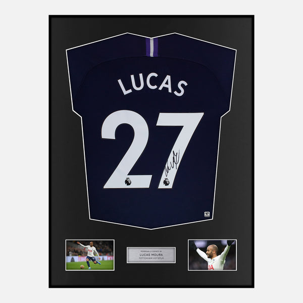 Framed Lucas Moura Signed Tottenham Hotspur Shirt 2019-20 Away [Modern]