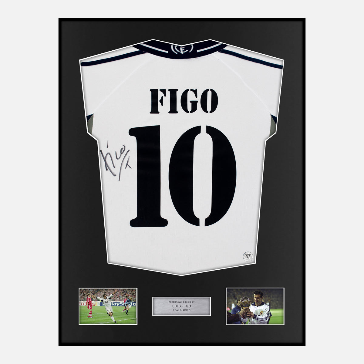 Framed Luis Figo Signed Real Madrid Shirt 2000-01 Home [Classic] — Verified autograph with NFC and certificate | The Vault