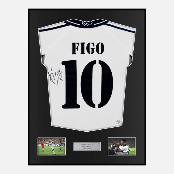 Framed Luis Figo Signed Real Madrid Shirt 2000-01 Home [Classic]