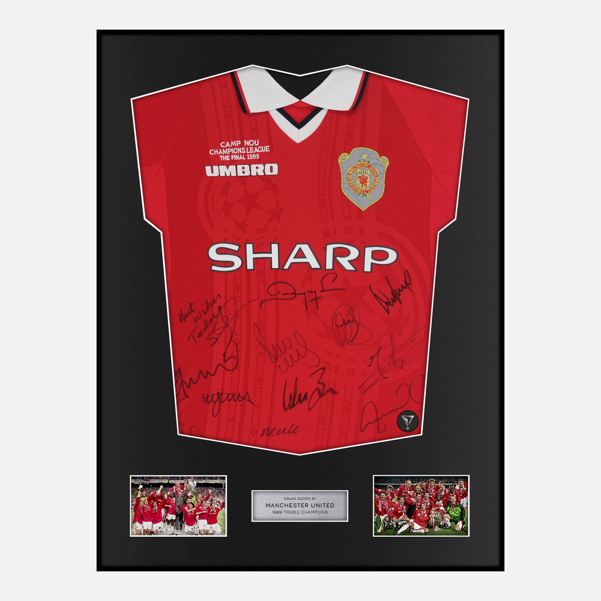 Framed Squad Signed Manchester United Shirt 1999 Treble [Classic] — Classic framed signed Manchester United shirt | The Vault