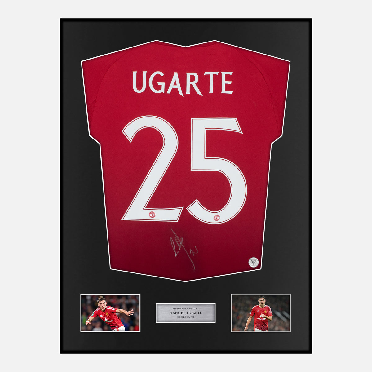 Framed Manuel Ugarte Signed Manchester United Shirt Home 2024-25 [Classic] — Verified autograph with NFC and certificate | The Vault