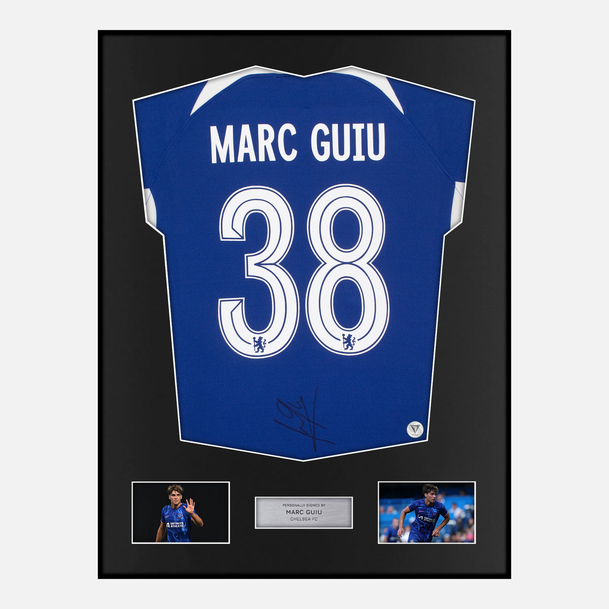 Framed Marc Guiu Signed Chelsea Shirt Home 38 [Classic] — Verified autograph with NFC and certificate | The Vault