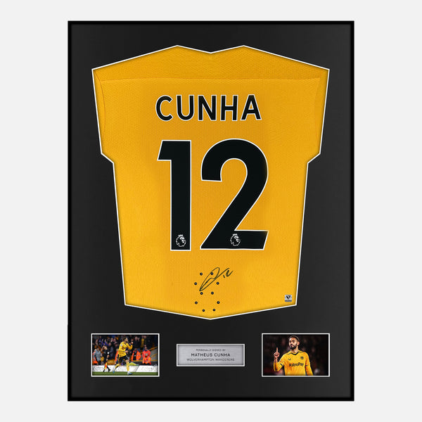Framed Matheus Cunha Signed Wolves Shirt 2022-23 Home [Modern]