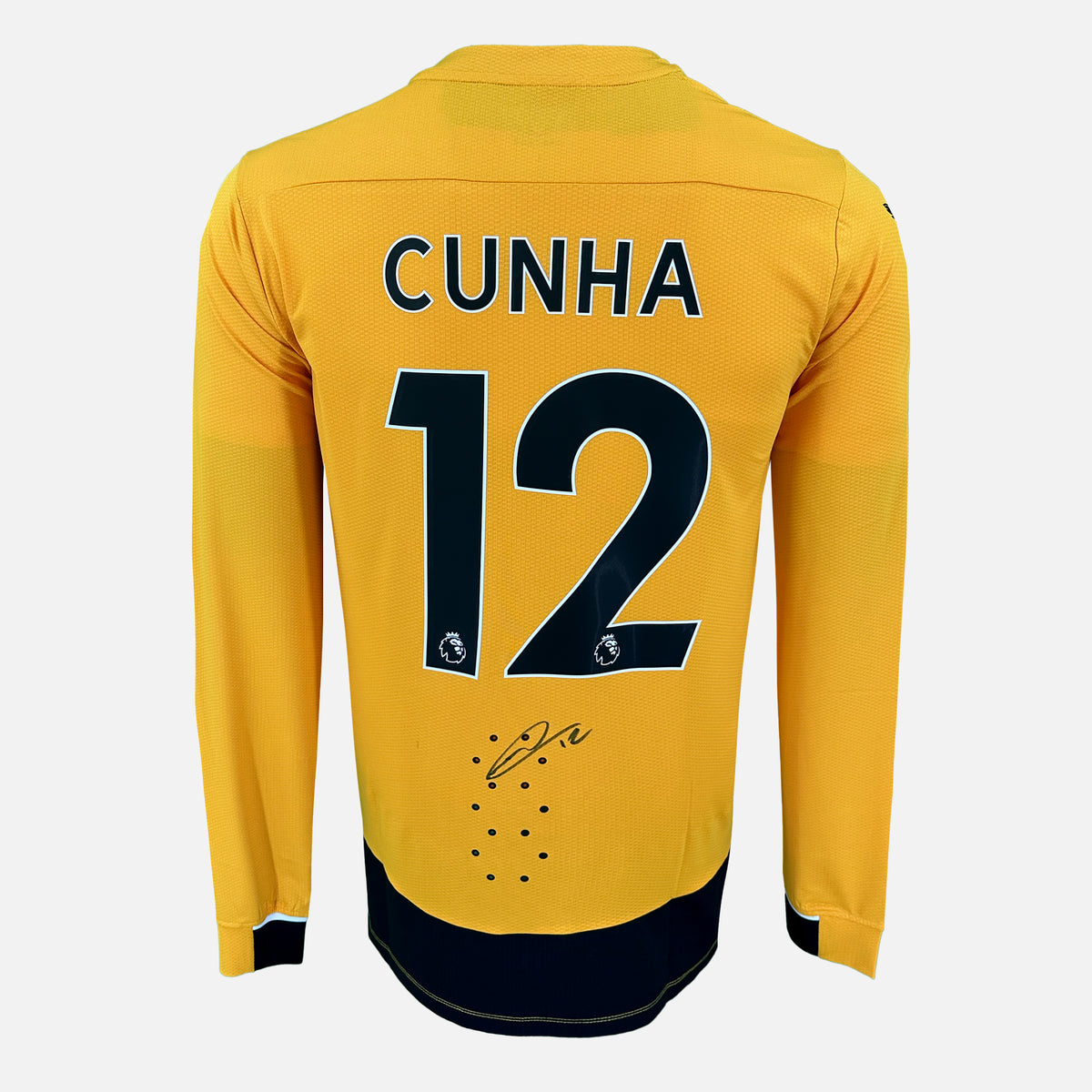 Matheus Cunha Signed Wolves Shirt 2022-23 Home [12] — Wolves signed shirt from the 2022 to 2023 season | The Vault
