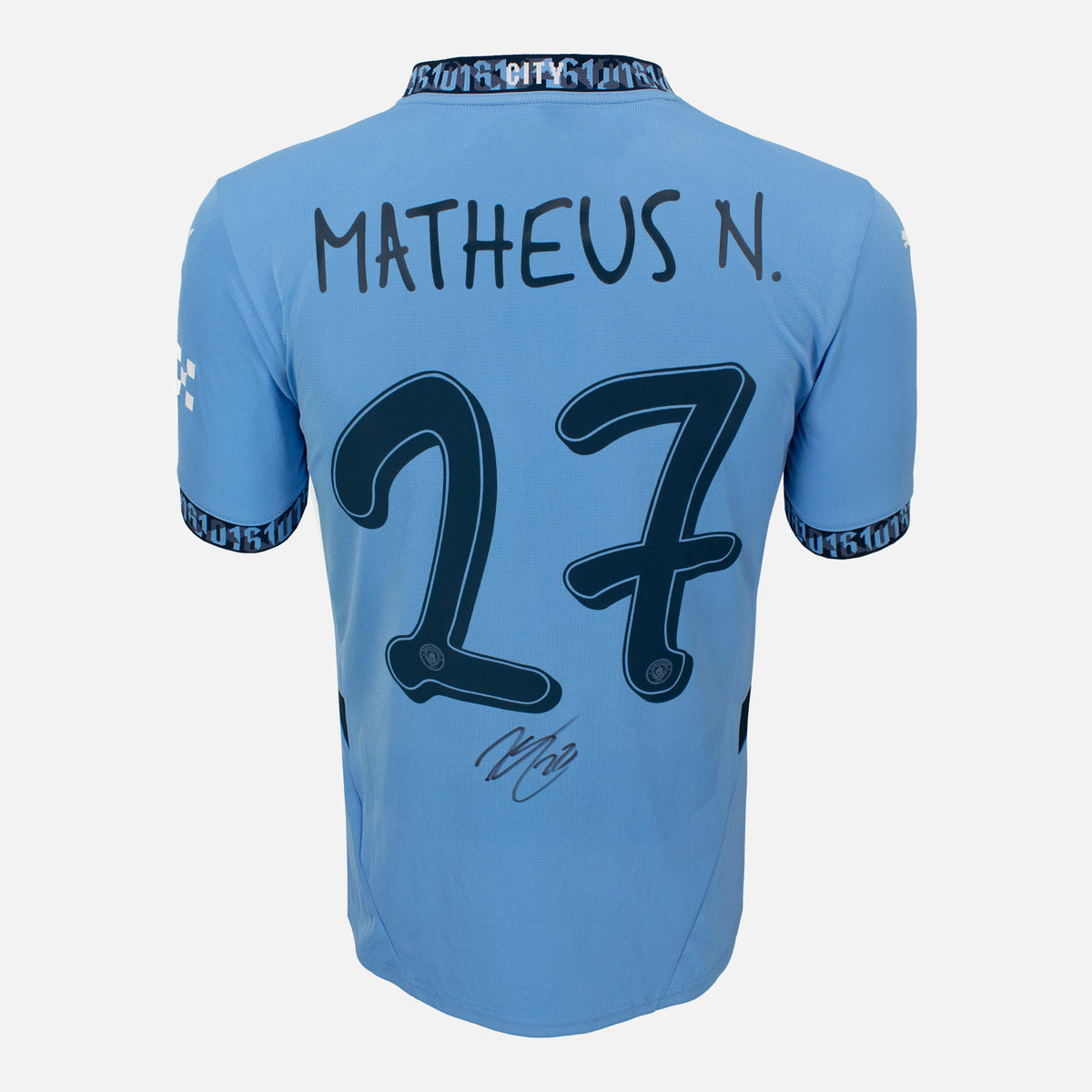 Matheus Nunes Signed Manchester City Shirt 2024-25 Home [27] — Manchester City signed shirt from the 2024 to 2025 season | The Vault