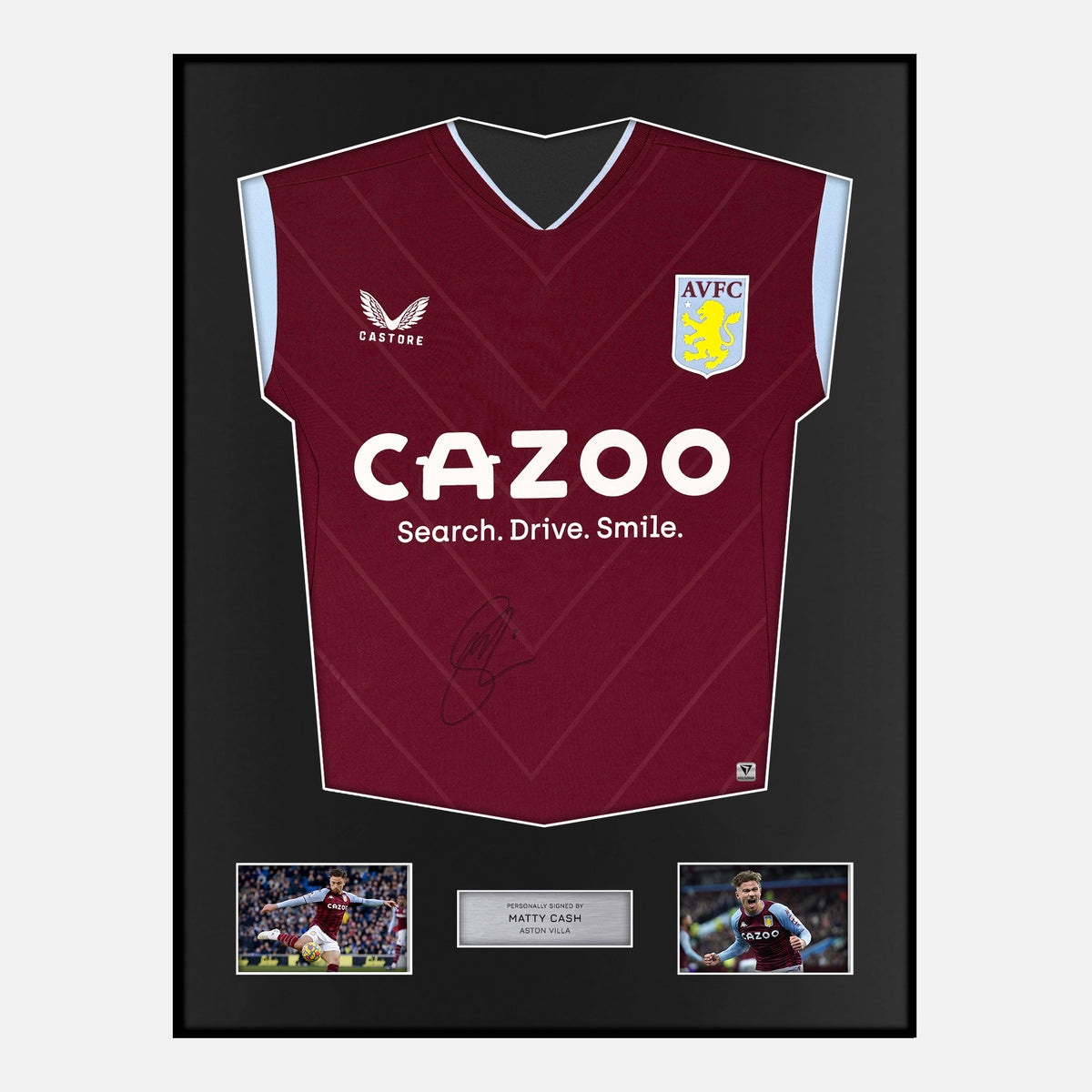 Framed Matty Cash Signed Aston Villa Shirt 2022-23 Home Front [Classic] — Verified autograph with NFC and certificate | The Vault