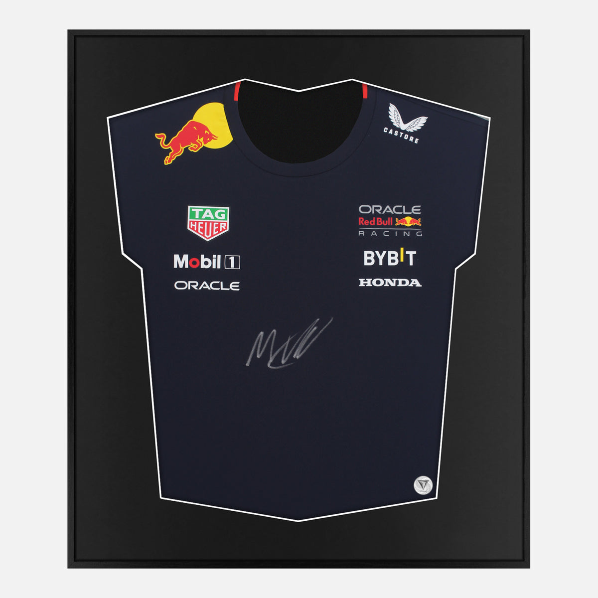 Framed Max Verstappen Signed Shirt, Oracle Red Bull Racing [Lite] — Authentic signature with NFC and COA | The Vault