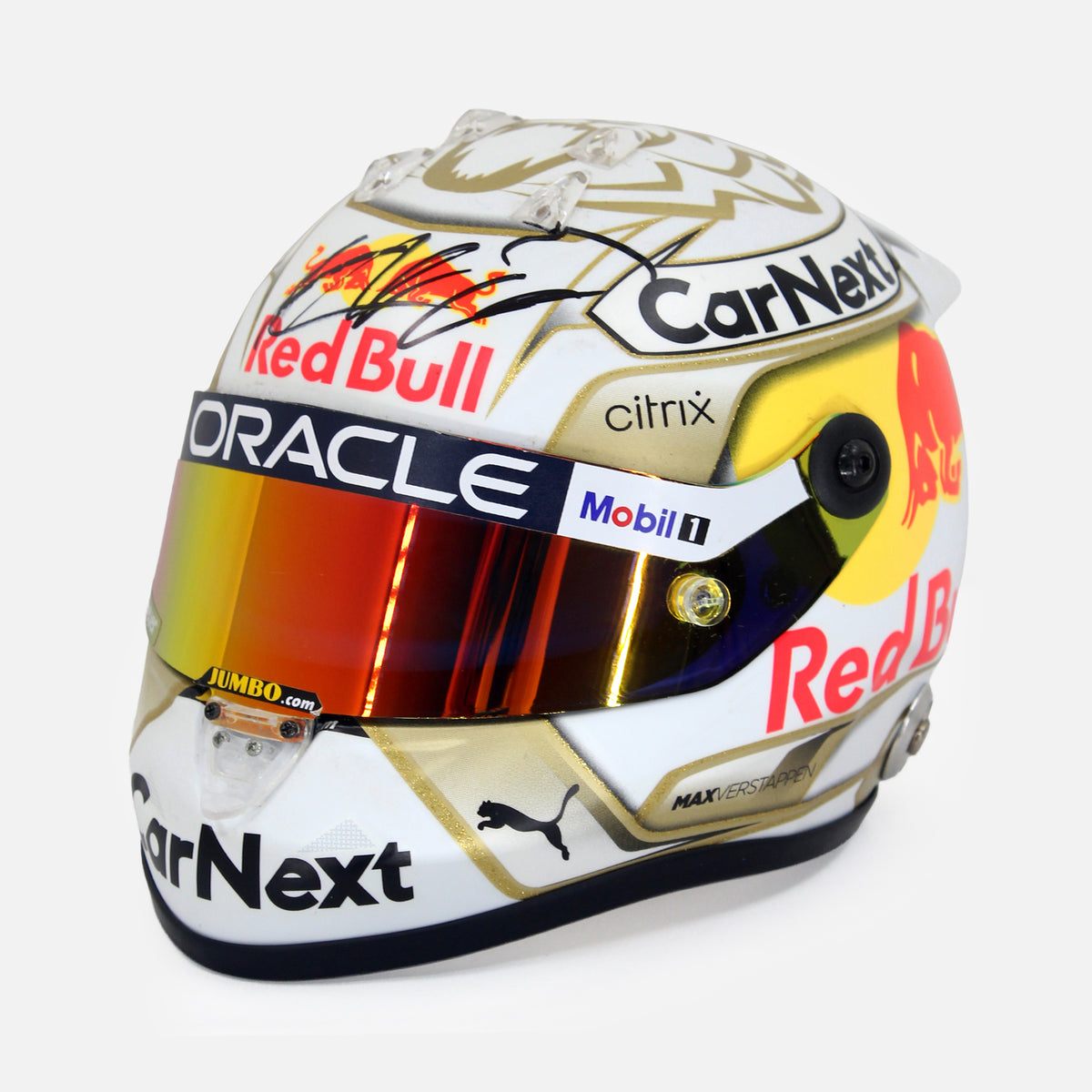 Max Verstappen Signed Red Bull Racing Helmet 2022 F1 [1:2 Scale] — Displaying your Max Verstappen signed f1 helmet | The Vault