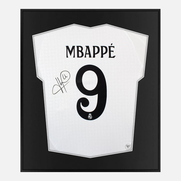 Framed Mbappe Signed Real Madrid Shirt, Rare Home 9 [Mini]