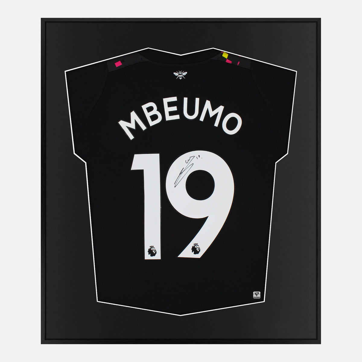 Framed Mbeumo Signed Brentford Shirt, Black Third away [Lite] — Authentic signature with NFC and COA | The Vault
