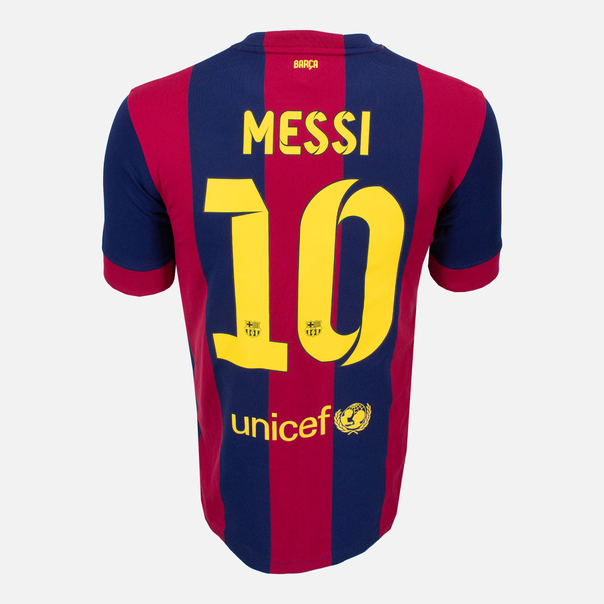2014-15 Barcelona Home Shirt Messi 10 Treble [Perfect] — Verified official Barcelona shirt, condition graded | The Vault