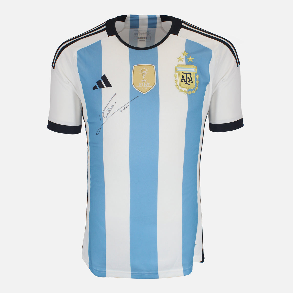Lionel Messi Signed Argentina Shirt 2022-23 3 Star Edition [Front] — Official Argentina shirt signed by Lionel Messi | The Vault