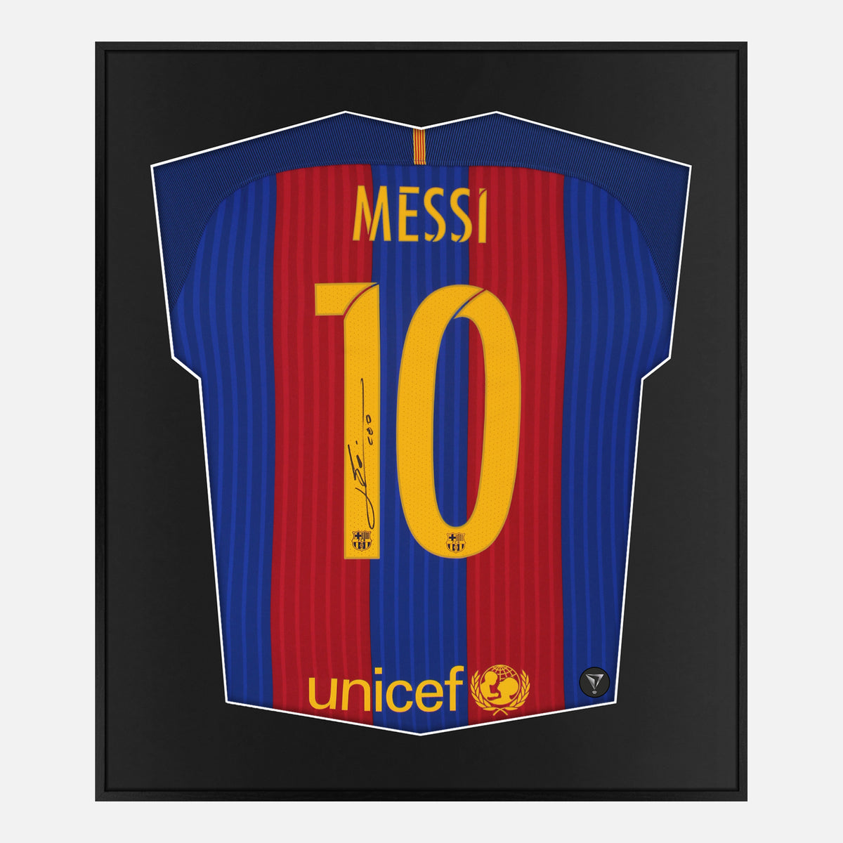 Framed Messi Signed Shirt, Barcelona 2016-17 Home [Lite] — Lite framed Barcelona shirt signed by Lionel Messi | The Vault