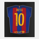 Framed Messi Signed Shirt, Barcelona 2016-17 Home [Lite]