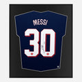 Framed Messi Signed Shirt, PSG Home, 30 [Lite]