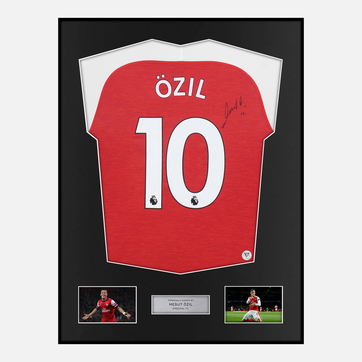Framed Mesut Özil Signed Arsenal Shirt Home 2018-19 [Classic] — Classic framed Arsenal shirt signed by Mesut Ozil | The Vault