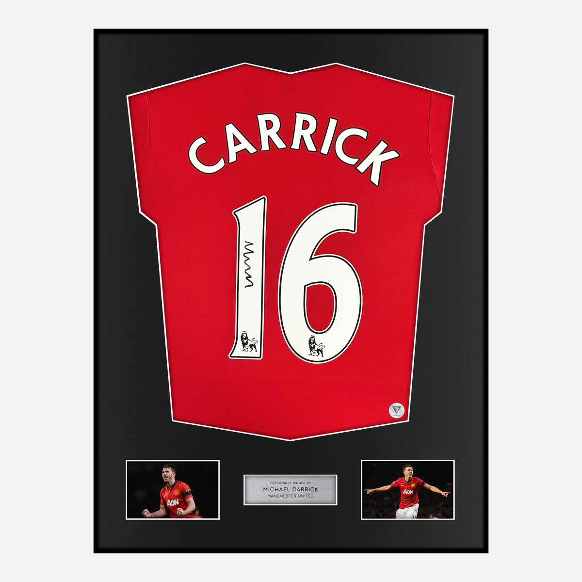 Framed Michael Carrick Signed Manchester United Shirt Home 2015-16 [Classic] — Classic framed Manchester United shirt signed by Michael Carrick | The Vault