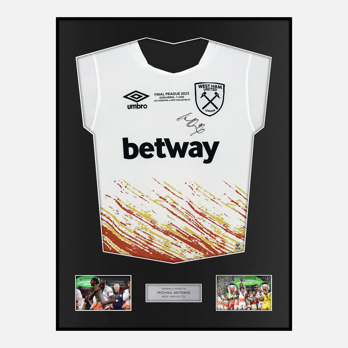 Framed Michail Antonio Signed West Ham Shirt 2023 Conference Final [Classic] — Verified autograph with NFC and certificate | The Vault