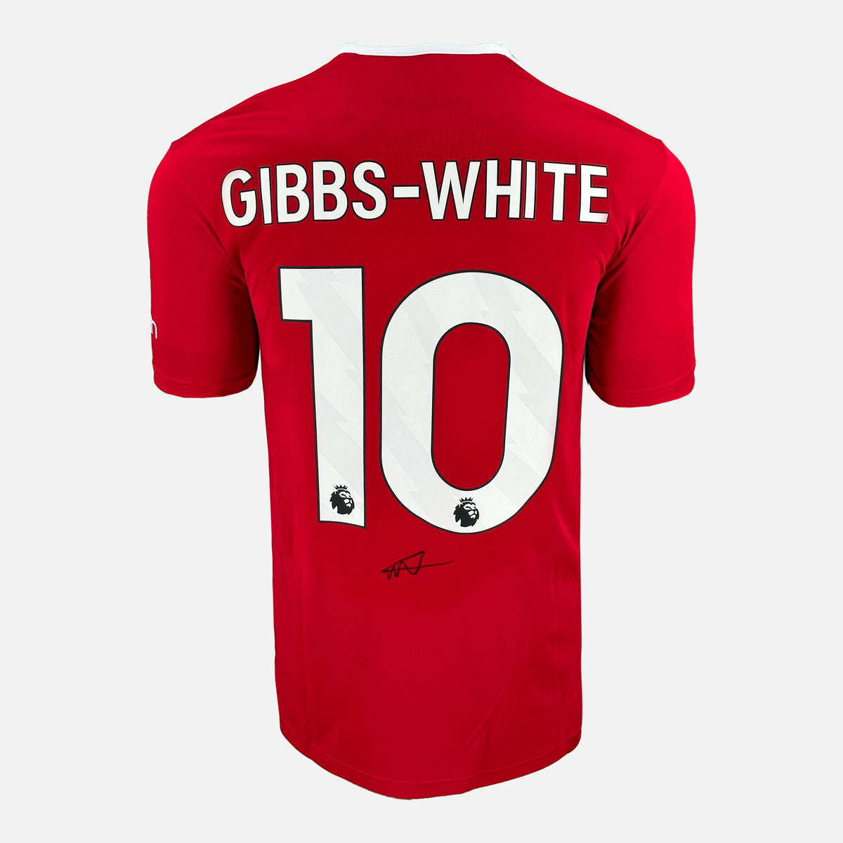 Morgan Gibbs-White Signed Nottingham Forest Shirt Red Home [10] — Nottingham Forest signed shirt from the 2023 to 2024 season | The Vault