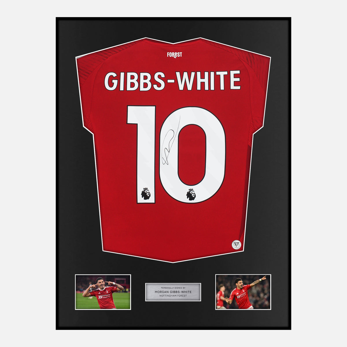 Framed Morgan Gibbs-White Signed Nottingham Forest Shirt Home [Classic] — Classic framed Nottingham Forest shirt signed by Morgan Gibbs-White | The Vault