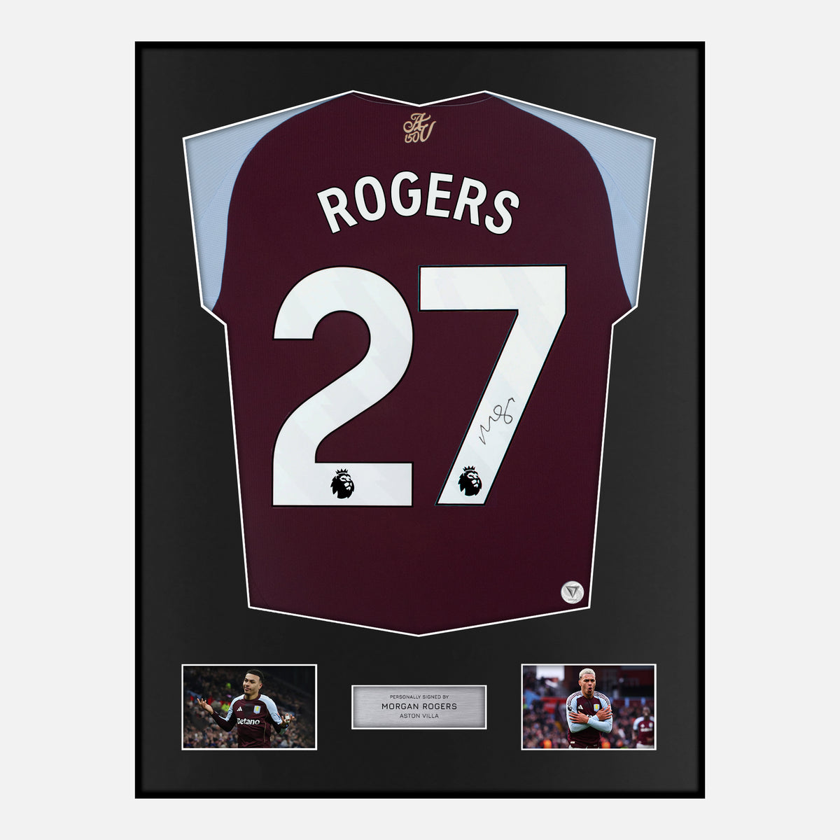 Framed Morgan Rogers Signed Aston Villa Shirt [Classic] — Classic framed Aston Villa shirt signed by Morgan Rogers | The Vault