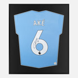 Framed Ake Signed Shirt, New Manchester City Home [Mini]