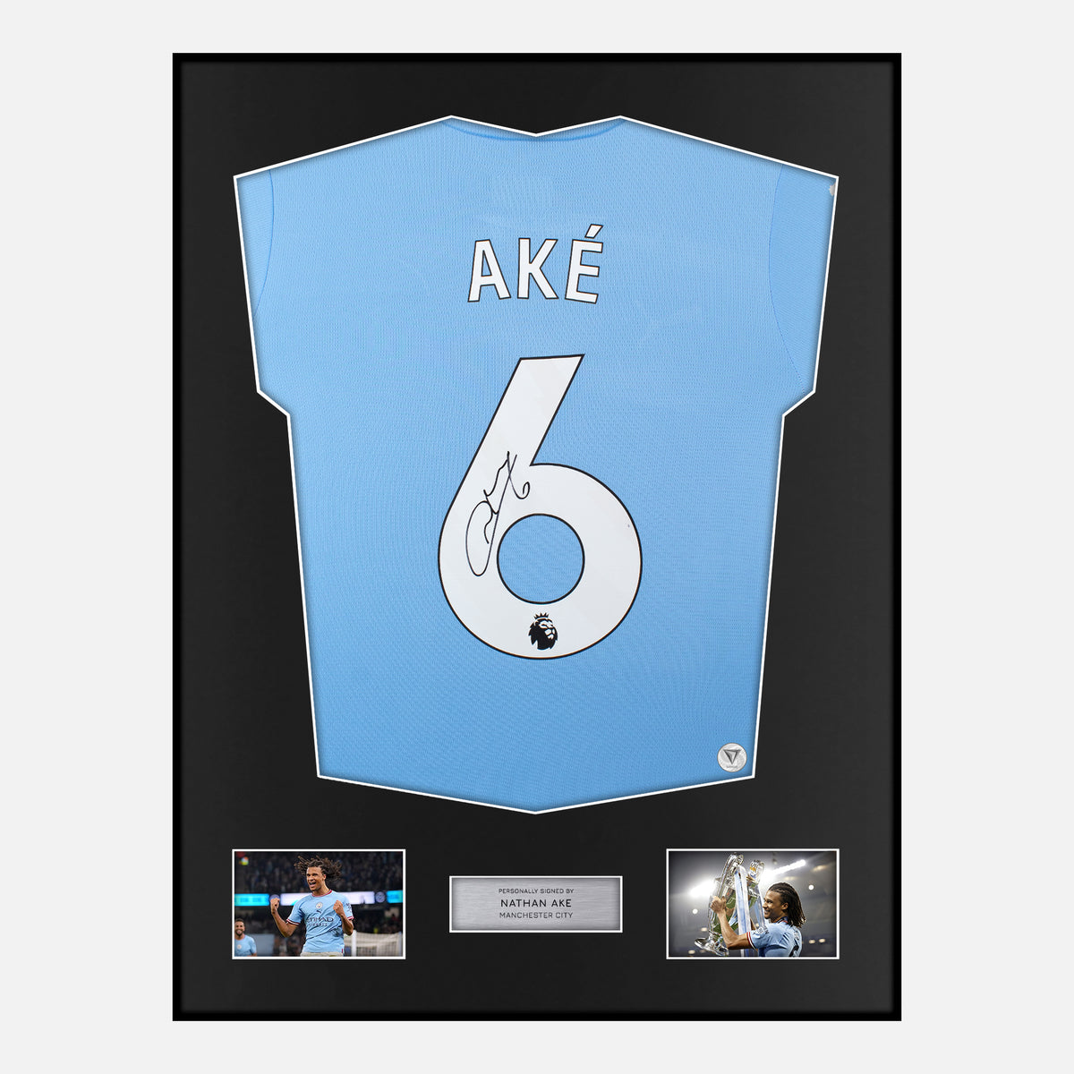 Framed Nathan Ake Signed Manchester City Shirt 2024-25 Home [Classic] — Verified autograph with NFC and certificate | The Vault
