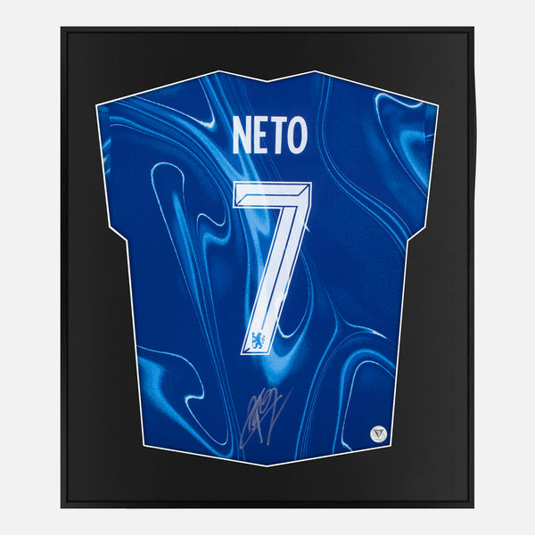 Framed Neto Signed Shirt, Blue Chelsea, Number 7 [Lite]