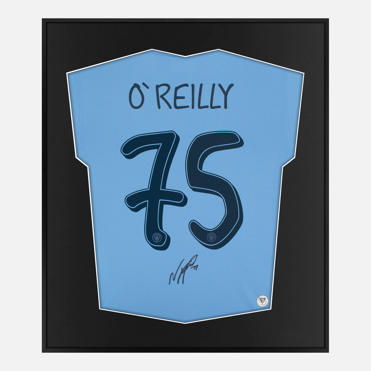 Framed Nico O'Reilly Signed Shirt, Manchester City Home [Lite] — Authentic signature with NFC and COA | The Vault
