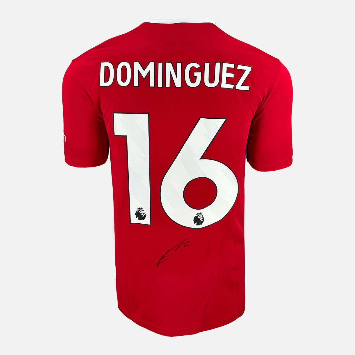 Nicolás Domínguez Signed Nottingham Forest Shirt Red Home [16] — Nottingham Forest signed shirt from the 2023 to 2024 season | The Vault