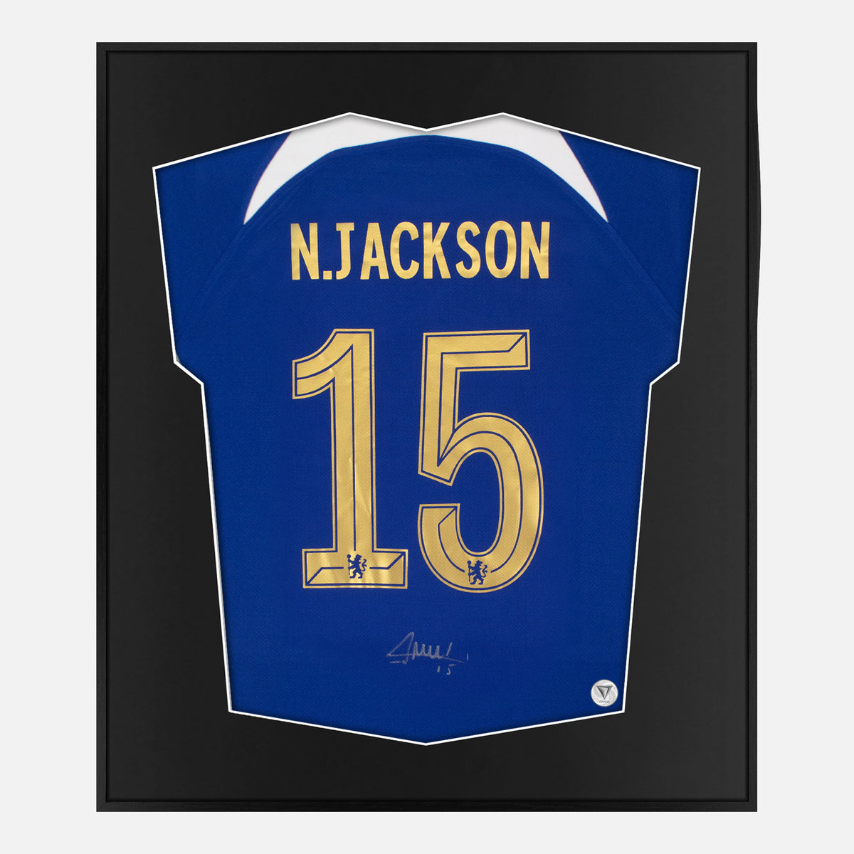 Framed Nicolas Jackson Signed Chelsea Shirt, Number 15 [Lite] — Authentic signature with NFC and COA | The Vault