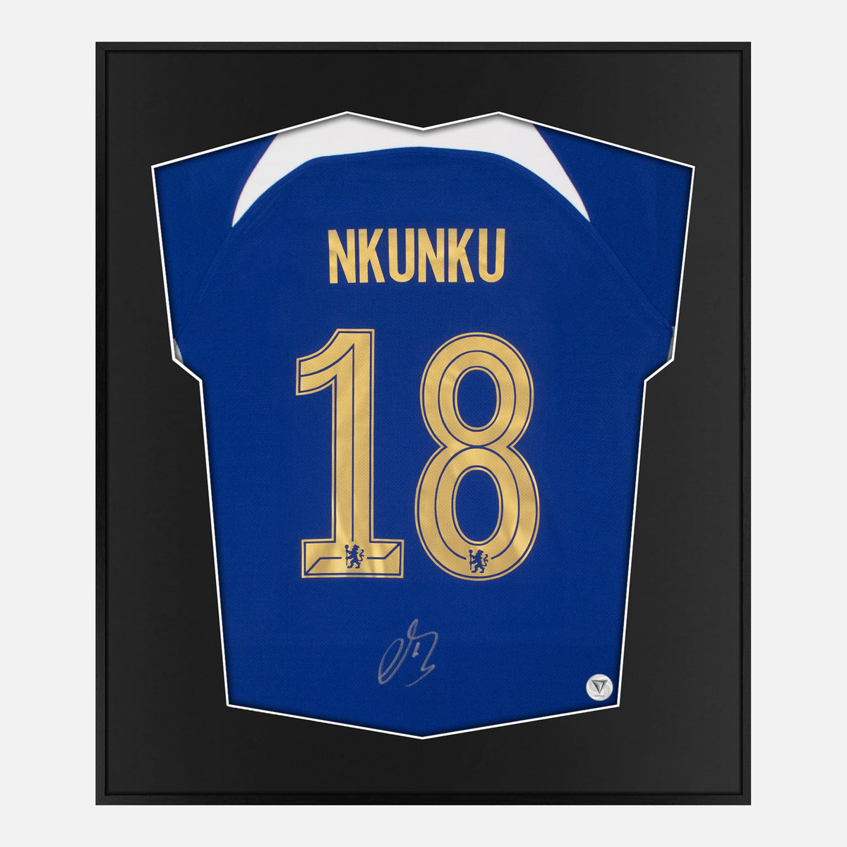 Framed Nkunku Signed Chelsea Shirt Display, Gold Cup Edition [Lite] — Authentic signature with NFC and COA | The Vault