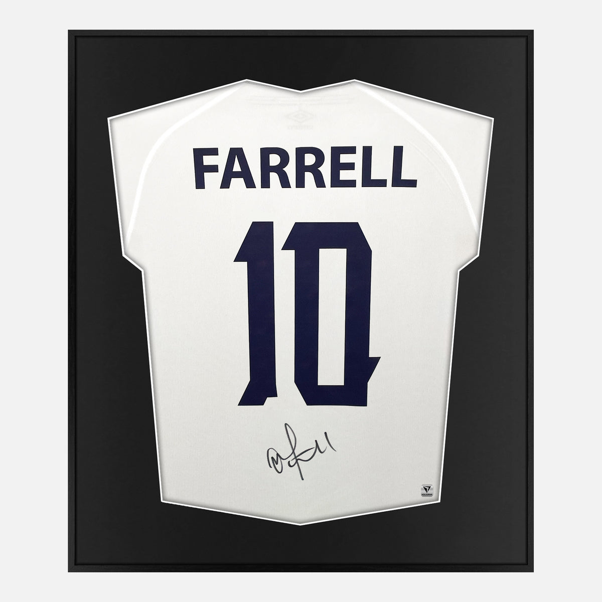 Framed Owen Farrell Signed Shirt, England Rugby Home [Lite] — Authentic signature with NFC and COA | The Vault