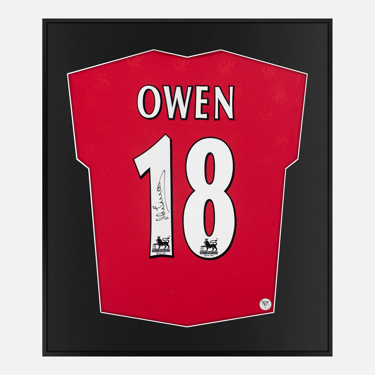 Framed Michael Owen Signed Shirt, Liverpool, Rookie 18 [Lite] — Authentic signature with NFC and COA | The Vault