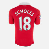2010-11 Manchester United Home Shirt Scholes 18 PL Badges [Perfect] L