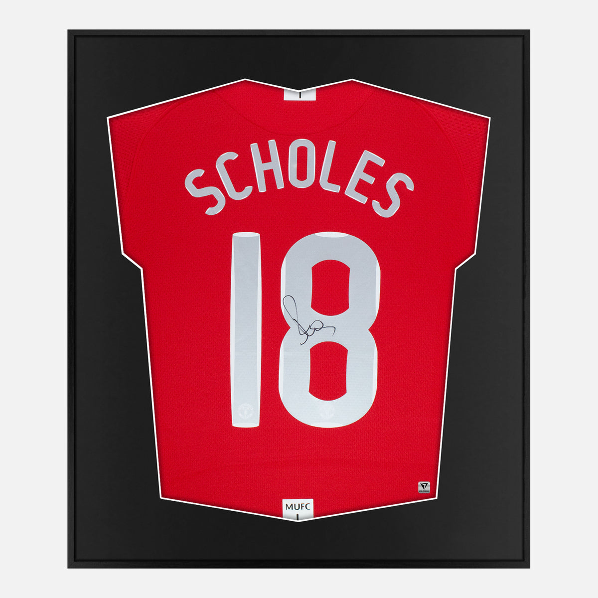 Framed Scholes Signed Manchester United Shirt, Red Home [Lite] — Authentic signature with NFC and COA | The Vault