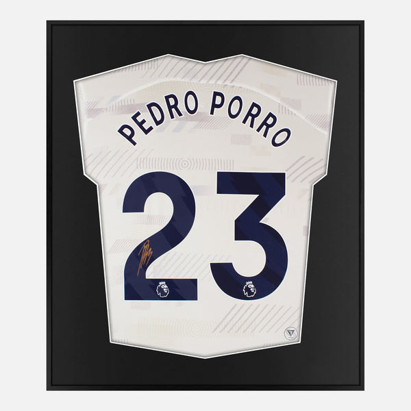 Framed Pedro Porro Signed Tottenham Hotspur Shirt 2023-24 Home [Mini]